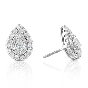 Platinum 1ct Diamond Pear Double Halo Stud Earrings