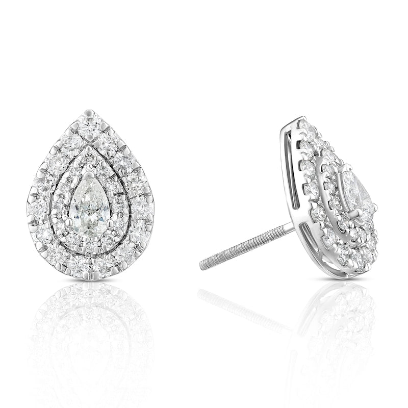 Platinum 1ct Diamond Pear Double Halo Stud Earrings