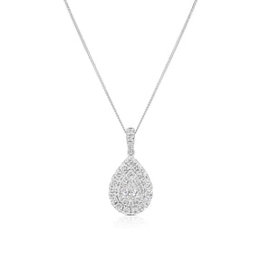 Platinum 1ct Diamond Pear Double Halo Pendant Necklace