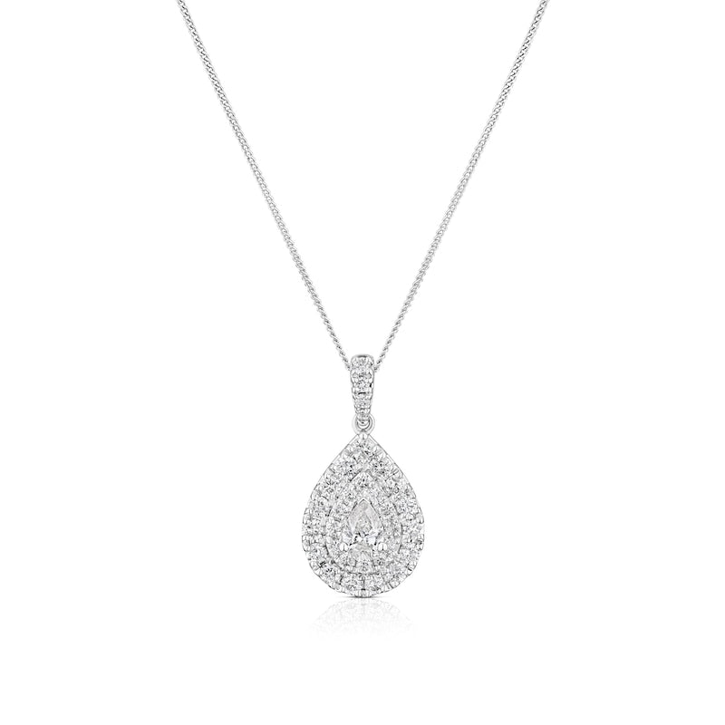 Platinum 1ct Diamond Pear Double Halo Pendant Necklace