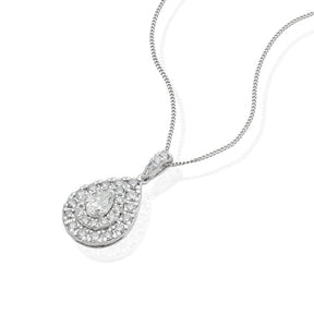 Platinum 1ct Diamond Pear Double Halo Pendant Necklace