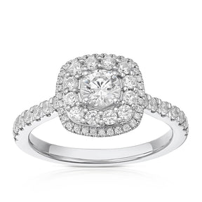 Engagement Ring Platinum Cushion Shaped Double Halo 1ct Diamond Ring
