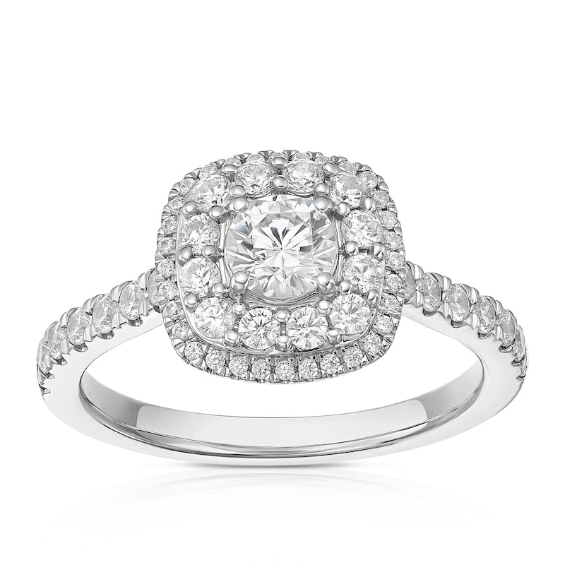 Engagement Ring Platinum Cushion Shaped Double Halo 1ct Diamond Ring