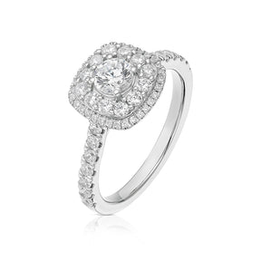 Engagement Ring Platinum Cushion Shaped Double Halo 1ct Diamond Ring