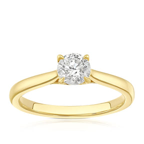 Engagement Ring 18ct Yellow Gold Round Cut Four Claw Solitaire 0.50ct Diamond Ring
