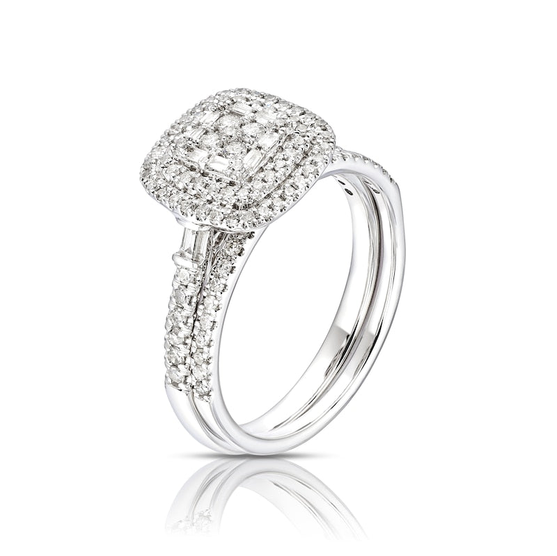 Engagement Ring 18ct White Gold Cushion Shaped Cluster 0.50ct Diamond Ring