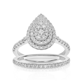 Engagement Ring 18ct White Gold Pear Shaped Bridal Set 0.50ct Diamond Ring