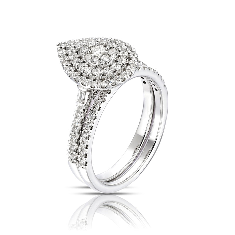 Engagement Ring 18ct White Gold Pear Shaped Bridal Set 0.50ct Diamond Ring
