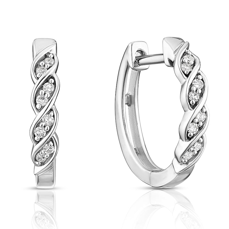 9ct White Gold Diamond Twisted Hoop Earrings