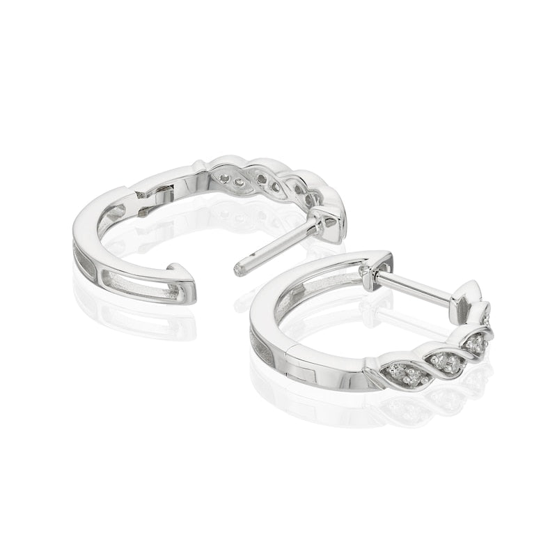 9ct White Gold Diamond Twisted Hoop Earrings