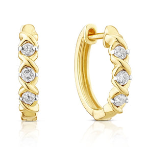 9ct Yellow Gold 0.25ct Diamond X-Over Hoop Earrings