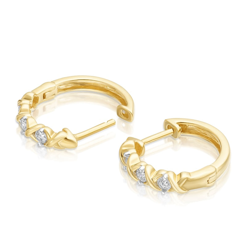 9ct Yellow Gold 0.25ct Diamond X-Over Hoop Earrings