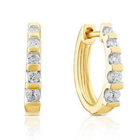 9ct Yellow Gold 0.25ct Diamond Channel Set Hoop Earrings