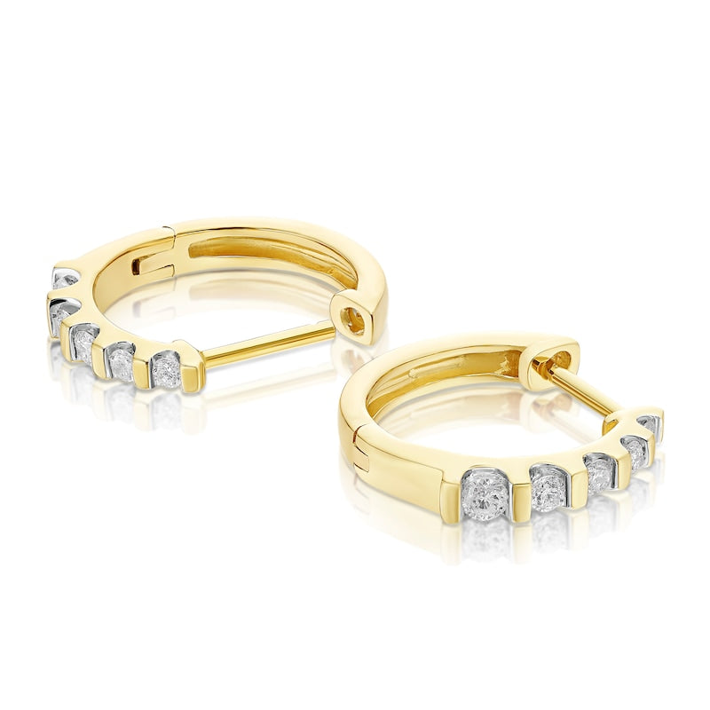 9ct Yellow Gold 0.25ct Diamond Channel Set Hoop Earrings
