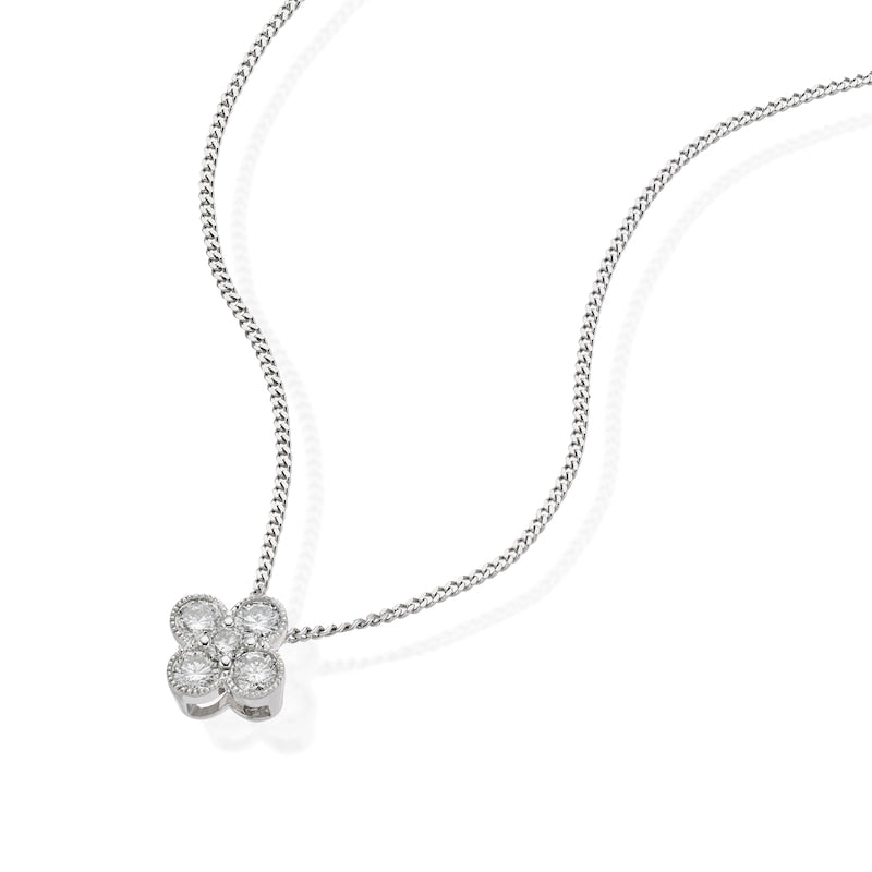 9ct White Gold 0.20ct Diamond Clover Shaped Pendant