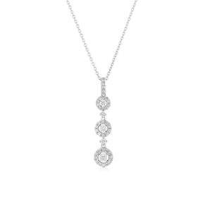 9ct White Gold 18" 0.25ct Diamond Trilogy Drop Pendant Necklace
