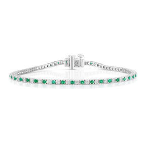 9ct White Gold Emerald & 1ct Diamond Tennis Bracelet