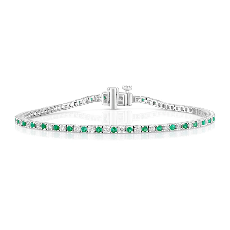 9ct White Gold Emerald & 1ct Diamond Tennis Bracelet