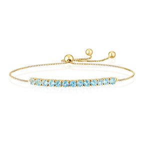9ct Yellow Gold Blue Topaz Adjustable Bolo Bracelet