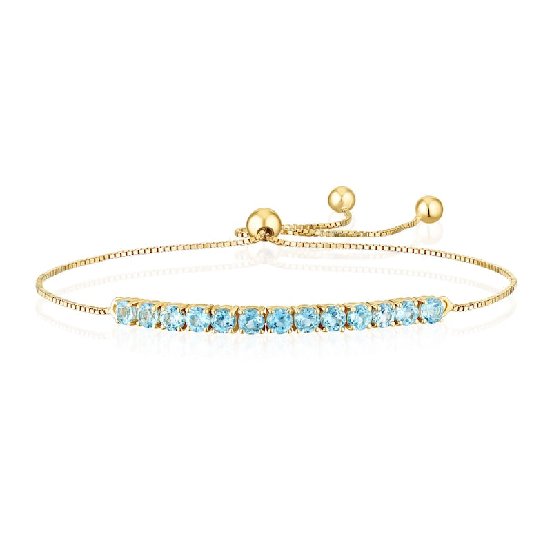 9ct Yellow Gold Blue Topaz Adjustable Bolo Bracelet