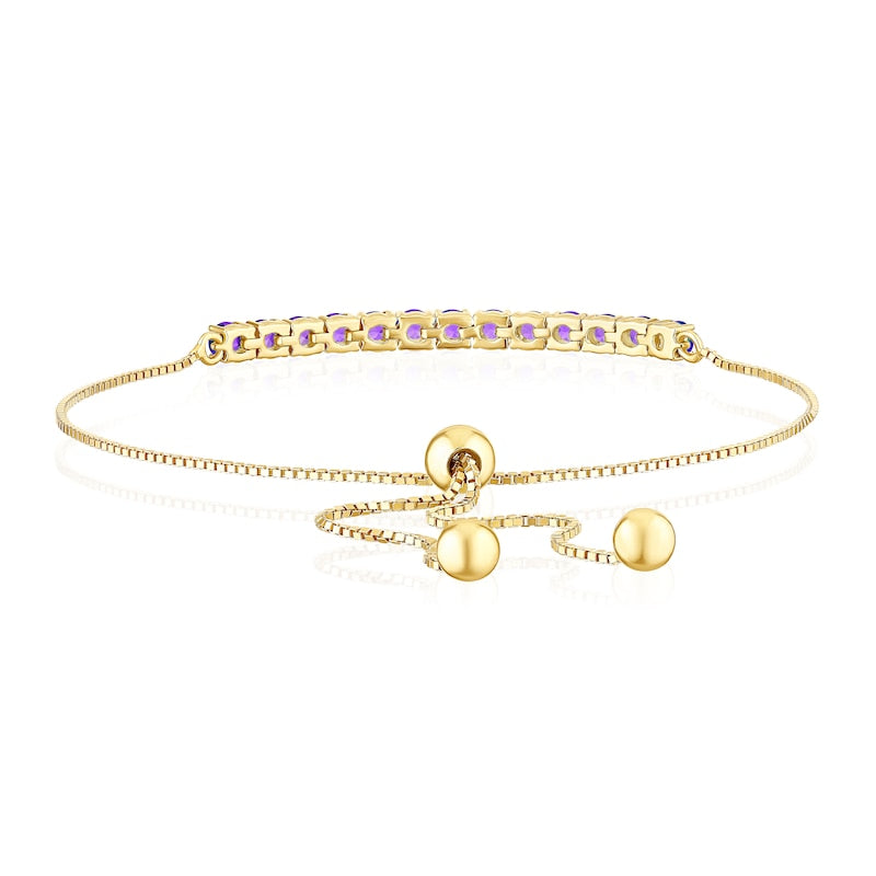 9ct Yellow Gold Amethyst Adjustable Bolo Bracelet