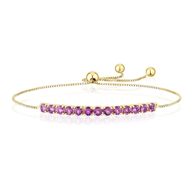 9ct Yellow Gold Rhodolite Garnet Adjustable Bolo Bracelet