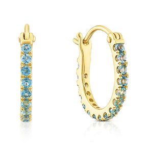9ct Yellow Gold & Blue Topaz Hoop Earrings