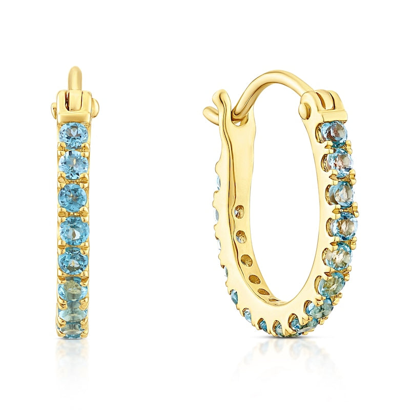 9ct Yellow Gold & Blue Topaz Hoop Earrings