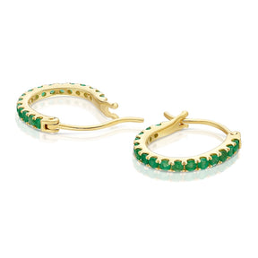 9ct Yellow Gold & Emerald Hoop Earrings
