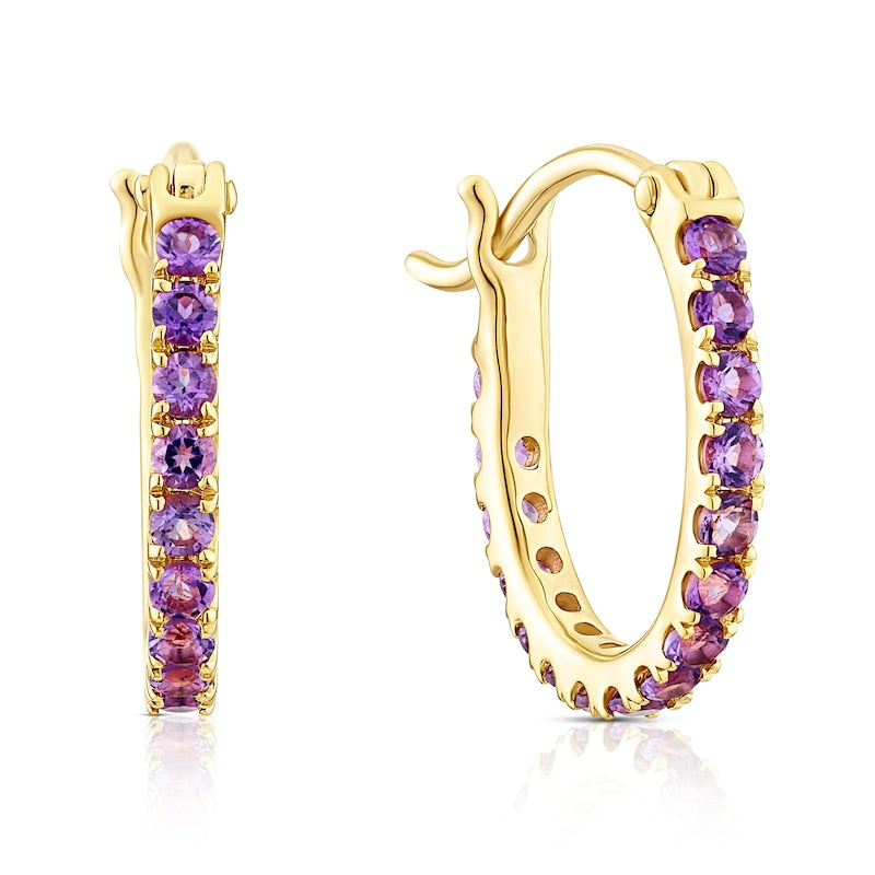 9ct Yellow Gold & Amethyst Hoop Earrings