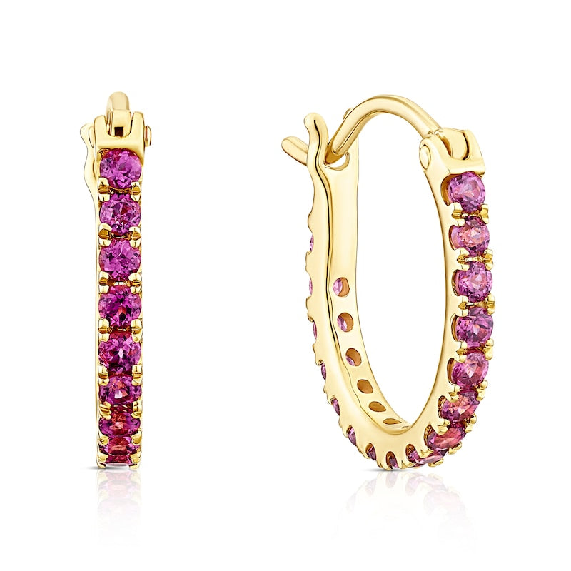 9ct Yellow Gold & Rhodolite Garnet Hoop Earrings