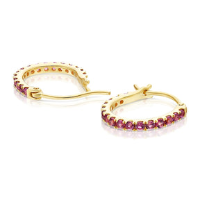 9ct Yellow Gold & Rhodolite Garnet Hoop Earrings