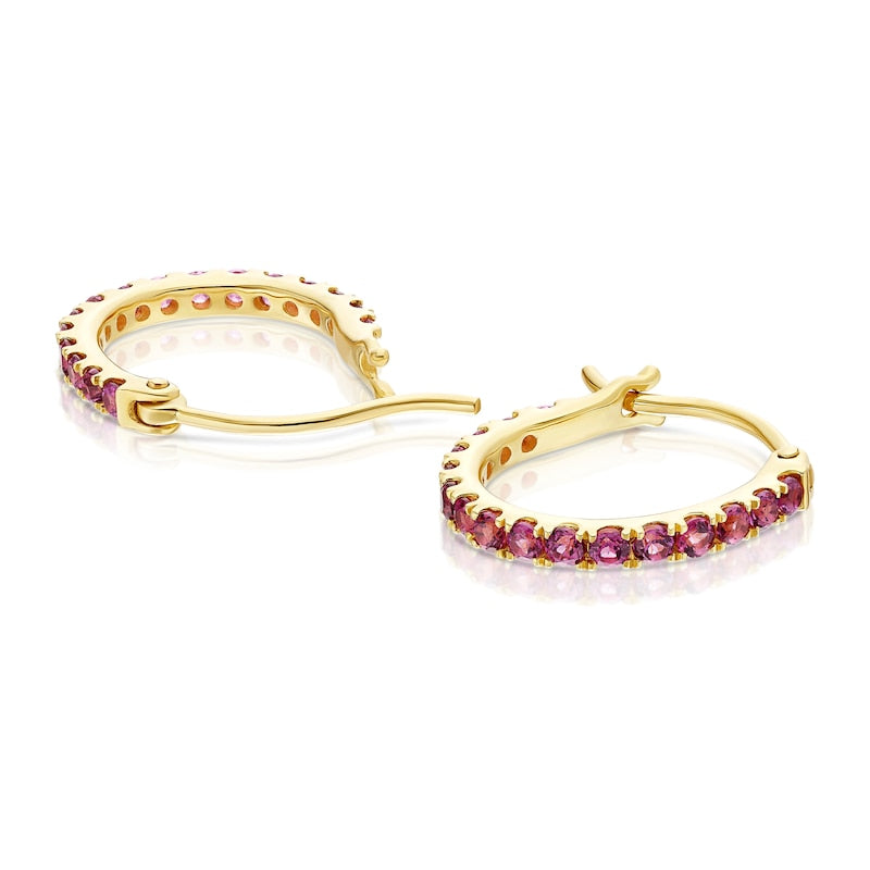 9ct Yellow Gold & Rhodolite Garnet Hoop Earrings