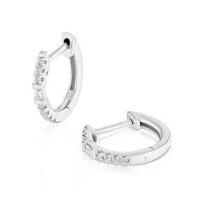 9ct White Gold Diamond Baguette & Round Cut Hoop Earrings
