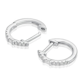9ct White Gold Diamond Baguette & Round Cut Hoop Earrings