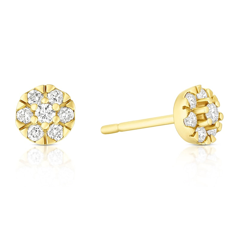 9ct Yellow Gold 0.24ct Diamond Cluster Stud Earrings
