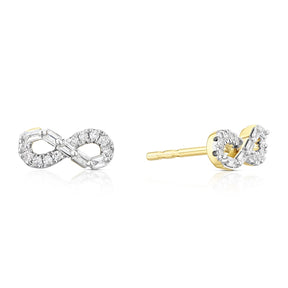 9ct Yellow Gold 0.12ct Diamond Mixed Cut Infinity Stud Earrings