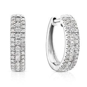 9ct White Gold 0.40ct Diamond Three Row Hoop Earrings