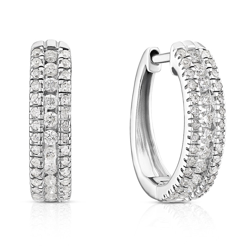 9ct White Gold 0.40ct Diamond Three Row Hoop Earrings