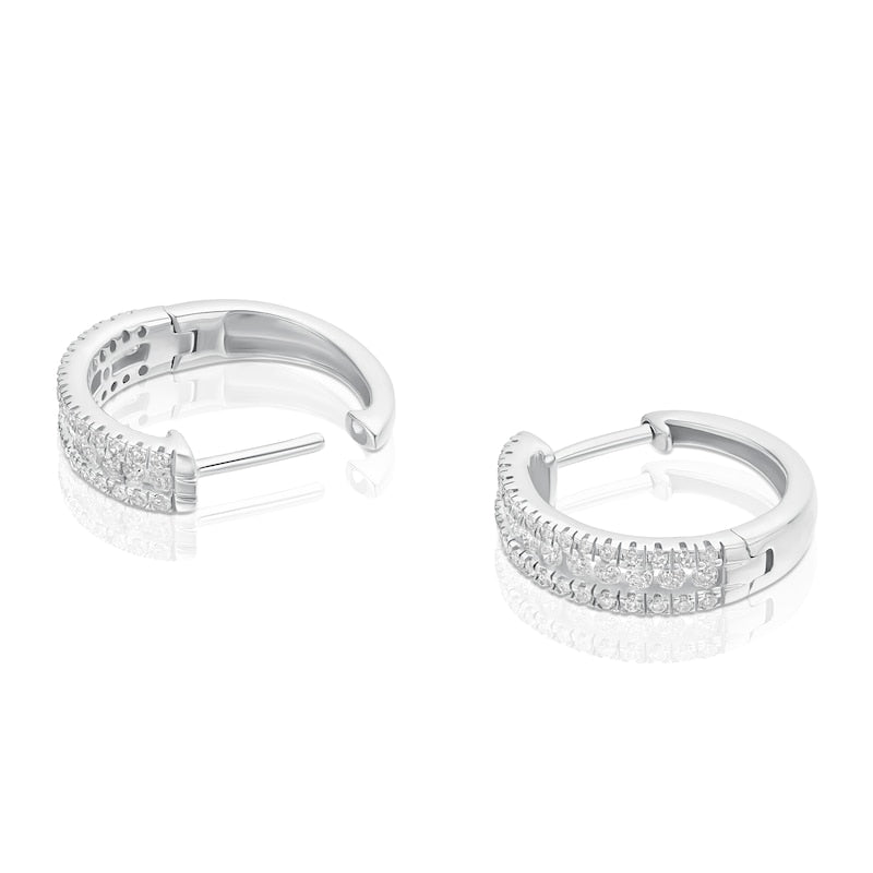 9ct White Gold 0.40ct Diamond Three Row Hoop Earrings