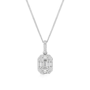 9ct White Gold 16+2" 0.33ct Diamond Baguette & Round Pendant