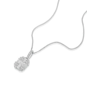 9ct White Gold 16+2" 0.33ct Diamond Baguette & Round Pendant