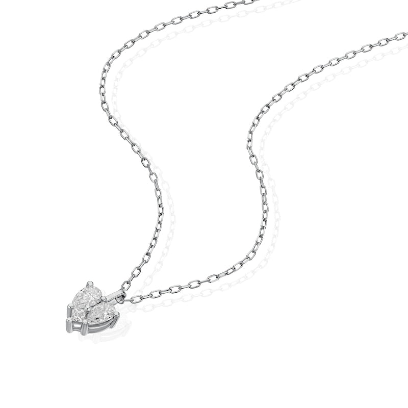 9ct White Gold 0.27ct Diamond Pear & Princess Cut Three Stone Pendant