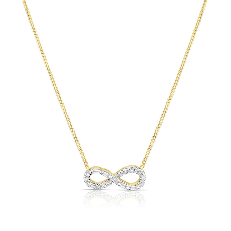 9ct Yellow Gold 18" 0.10ct Diamond Mixed Cut Infinity Pendant