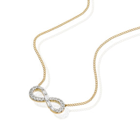 9ct Yellow Gold 18" 0.10ct Diamond Mixed Cut Infinity Pendant