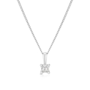 9ct White Gold 0.15ct Diamond Princess Cut Solitaire Pendant Necklace