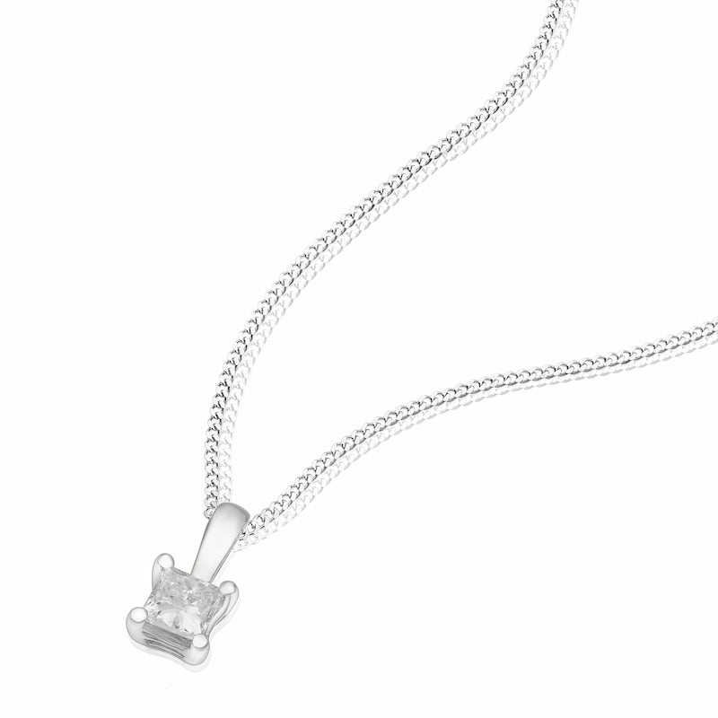 9ct White Gold 0.15ct Diamond Princess Cut Solitaire Pendant Necklace