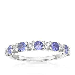 9ct White Gold 0.20ct Diamond & Tanzanite Eternity Ring