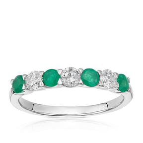 9ct White Gold 0.33ct Diamond & Emerald 7-Stone Ring