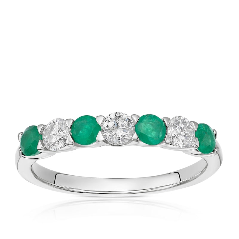 9ct White Gold 0.33ct Diamond & Emerald 7-Stone Ring